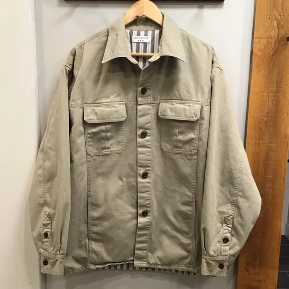 Vintage Mens Insulated Seersucker Shirt Jacket Size L Canvas Chore Barn Shacket - Picture 9 of 16